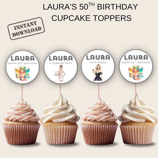 50th Birthday Cupcake Toppers Woman