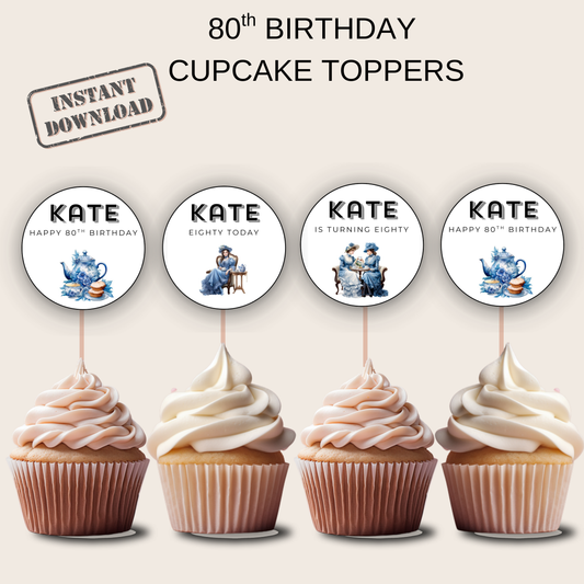 80th Birthday Cupcake Toppers Girl