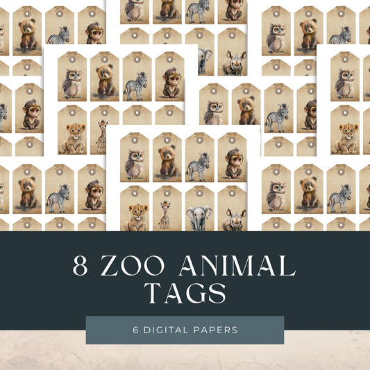 Eight Zoo Animal Tags