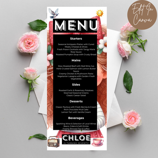 70th Birthday Menu Female