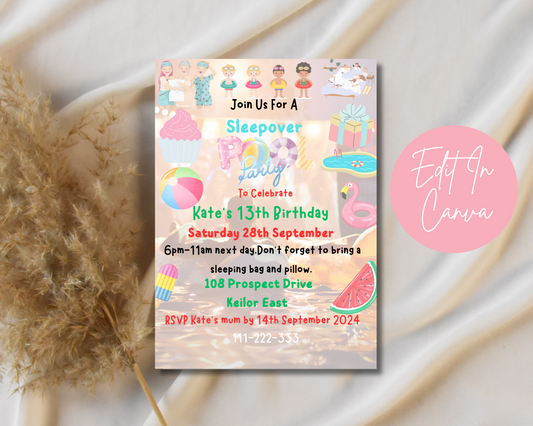 Sleepover Pool Party Invitation Print & Mobile