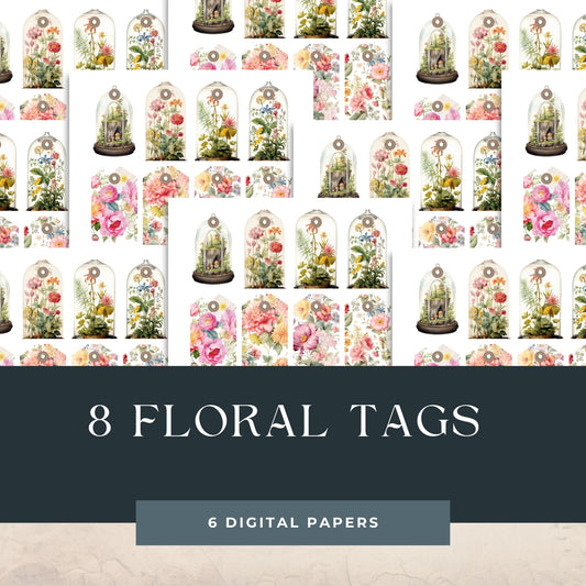 Eight Floral Tags