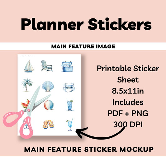 Beach Coastal Themed Digital Stickers