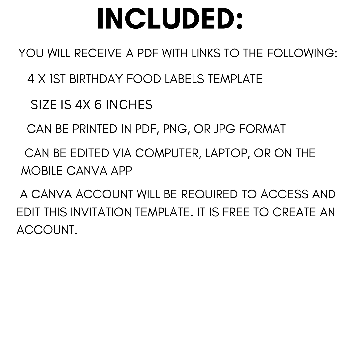 1st Birthday Food Labels