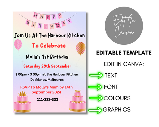 1st Birthday Invitation Download and Print