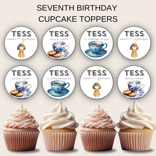 7th Birthday Cupcake Toppers Girl