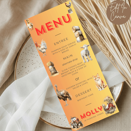 3rd Birthday Menu