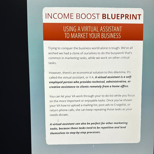 Income Boost Blueprint Using A Virtual Assistant