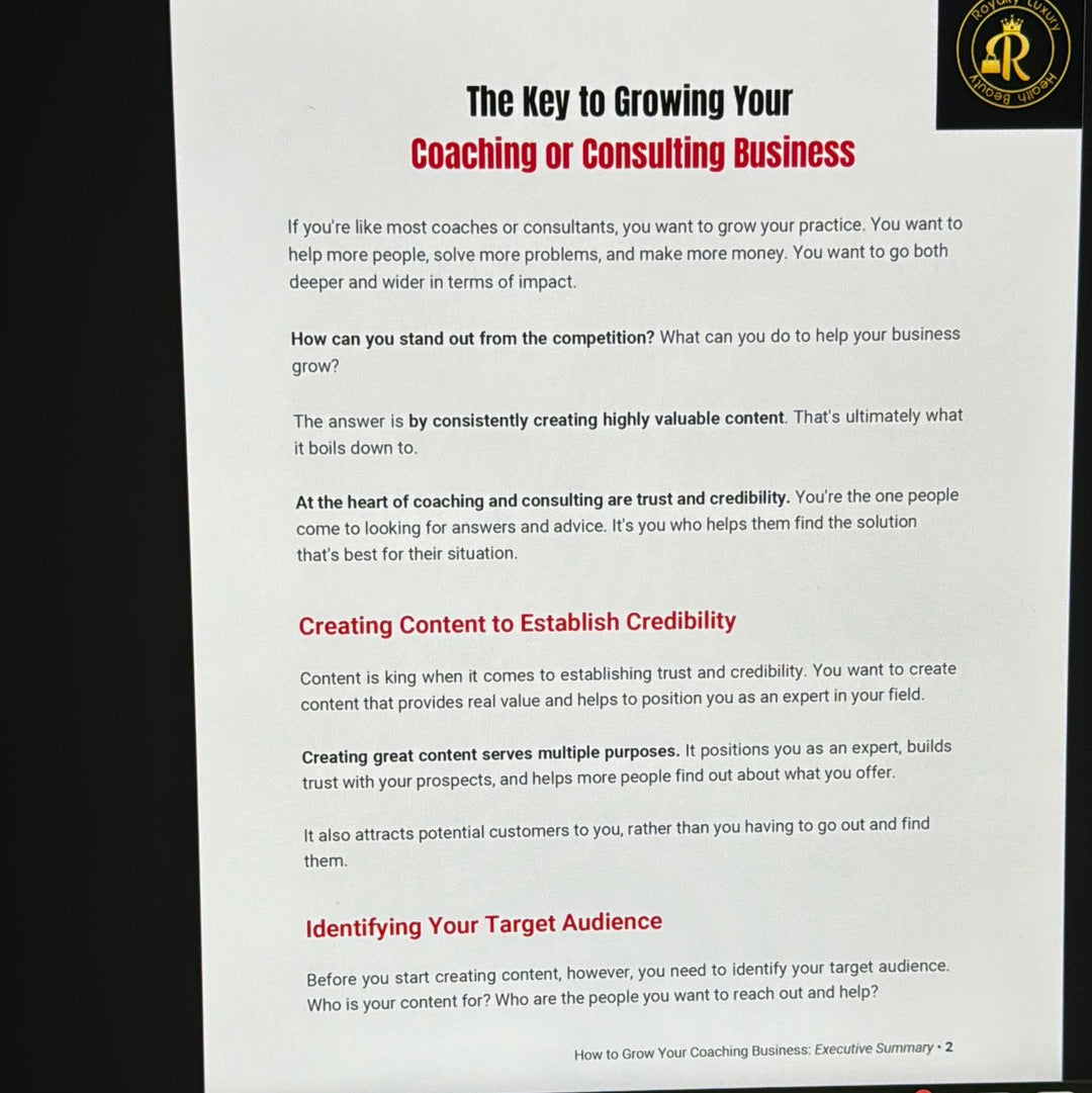 How To Grow Your Coaching Or Consulting Business Executive Summary