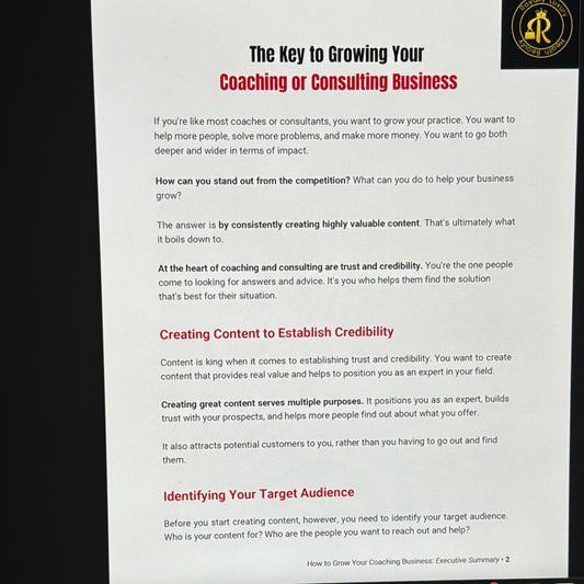 How To Grow Your Coaching Or Consulting Business Executive Summary