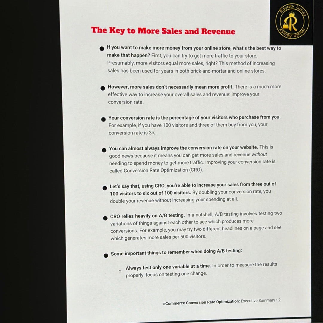 eCommerce Conversion Rate Optimisation Executive Summary