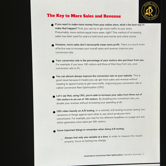 eCommerce Conversion Rate Optimisation Executive Summary