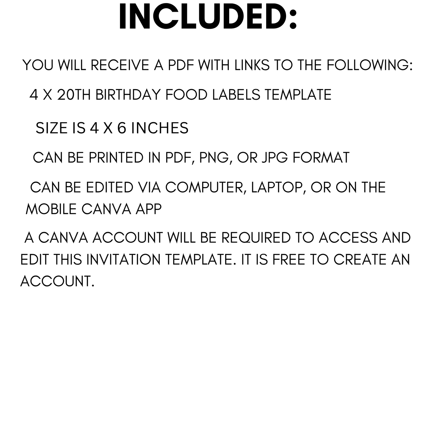 20th Birthday Boy Food Labels