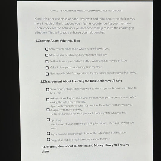 Manage The Rough Spots and Keep Your Marriage Together Checklist