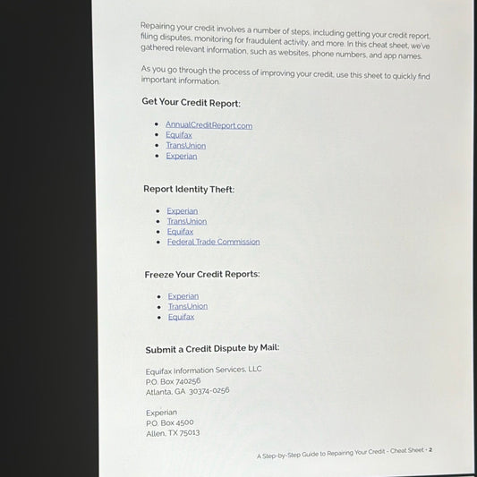 A Step-By-Step Guide To Repairing Your Credit Cheat Sheet