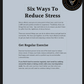 Six Ways To Reduce Stress