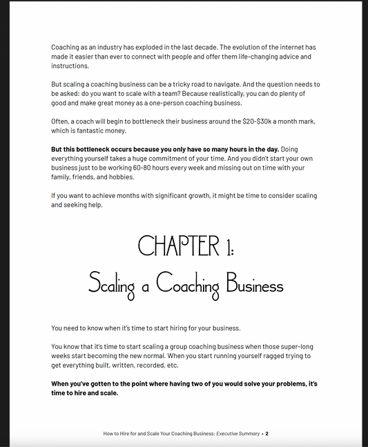 How To Hire For and Scale Your Coaching Business Executive Summary