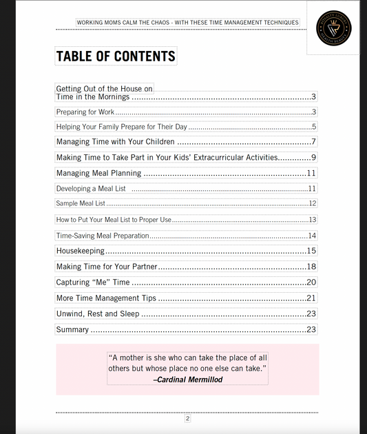 Working Moms Calm The Chaos Ebook