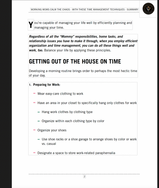 Working Moms Calm The Chaos Executive Summary