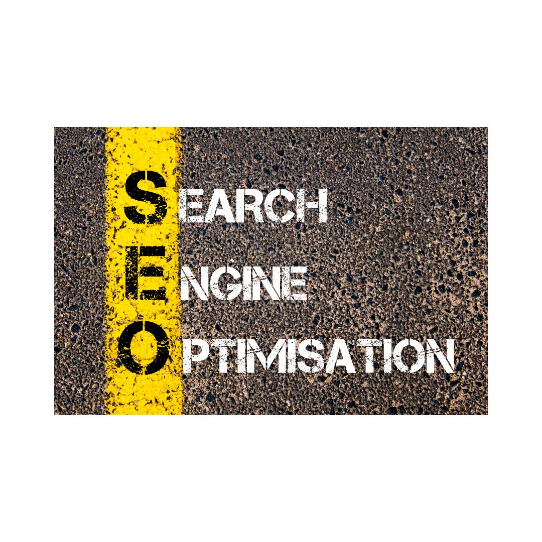 The image shows a book cover with a yellow and black design, featuring the text 'SEARCH SEO OPTIMISATION' in bold capital letters.