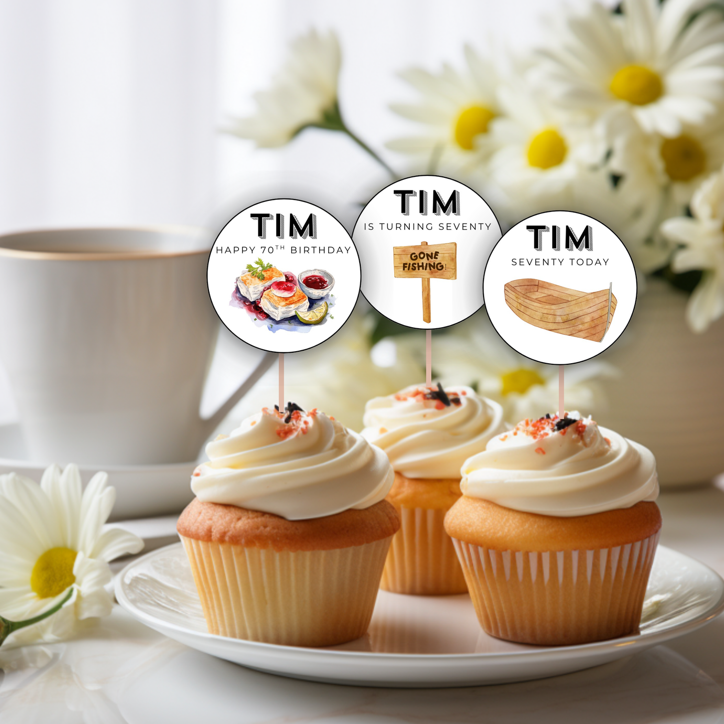70th Birthday Cupcake Toppers Man