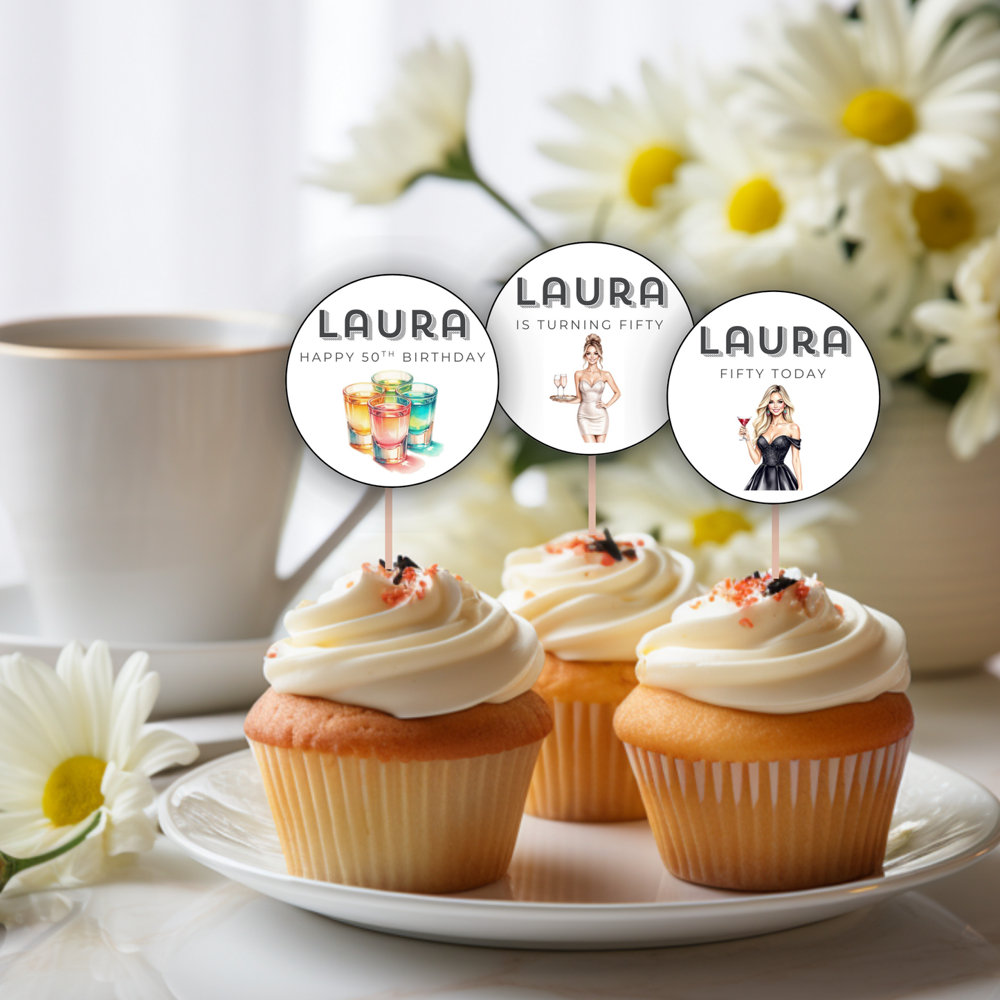 50th Birthday Cupcake Toppers Woman