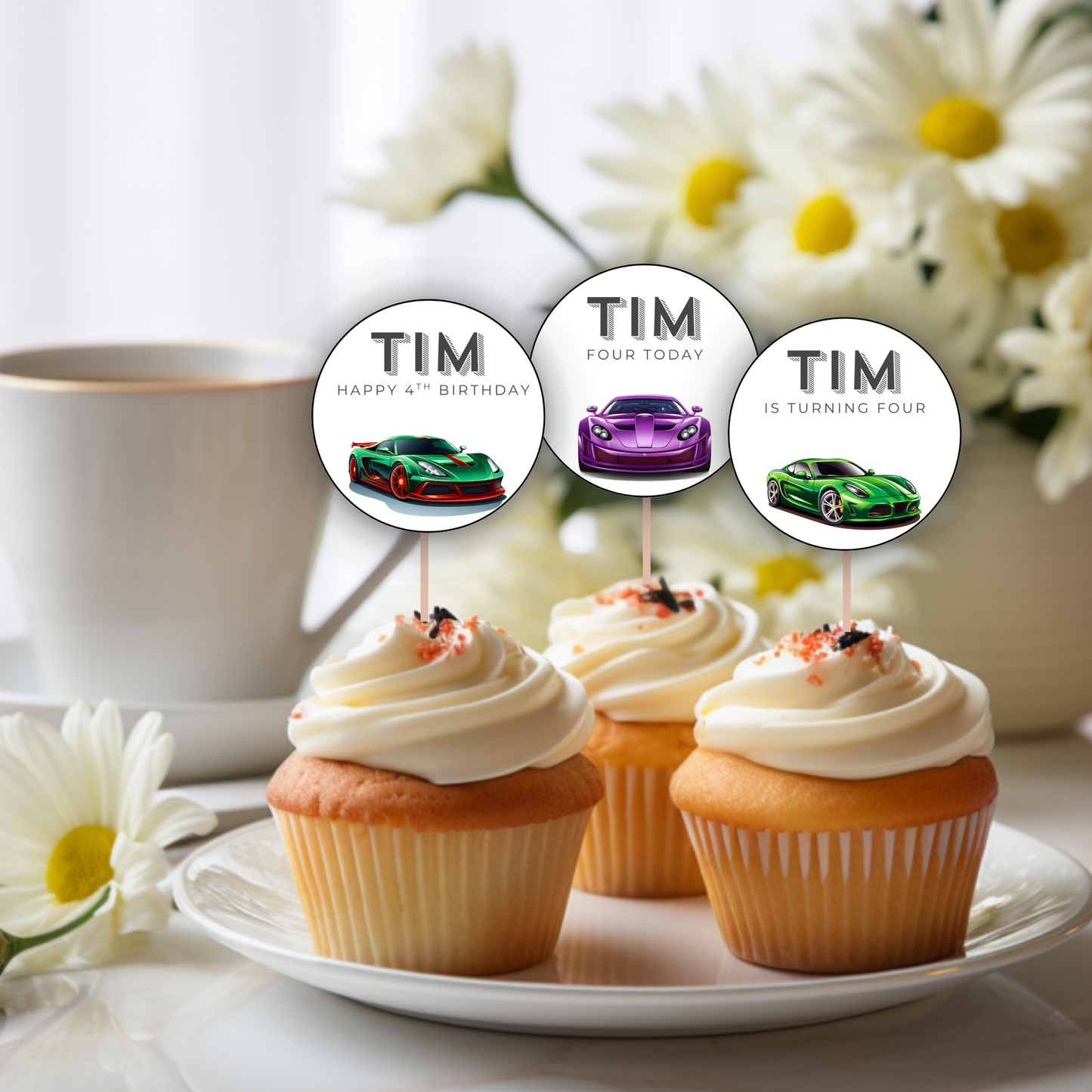 4th Birthday Party Cupcake Toppers Boy