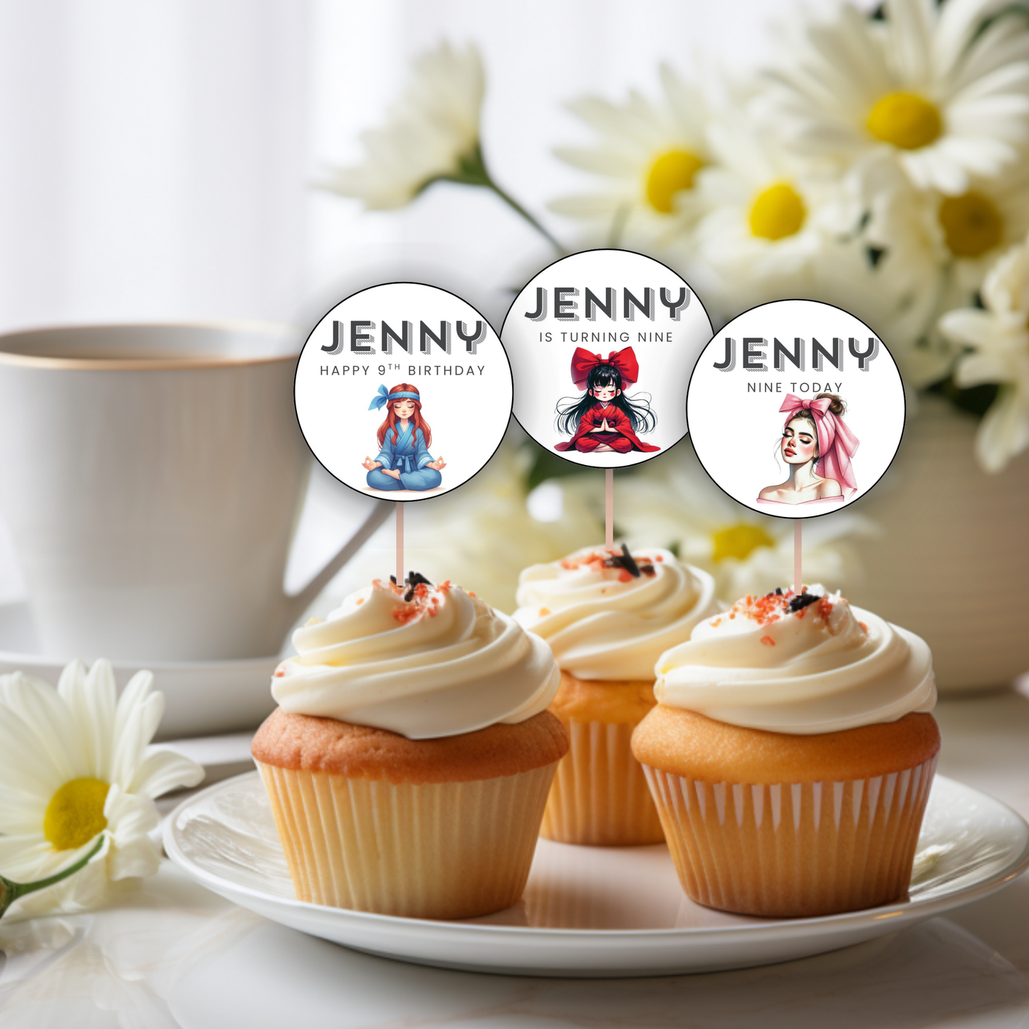 9th Birthday Cupcake Toppers Girl