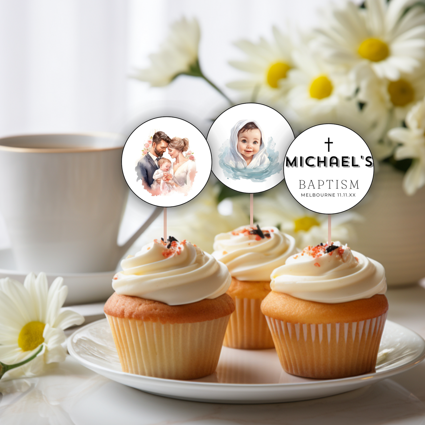 Baptism Cupcake Topper Boy