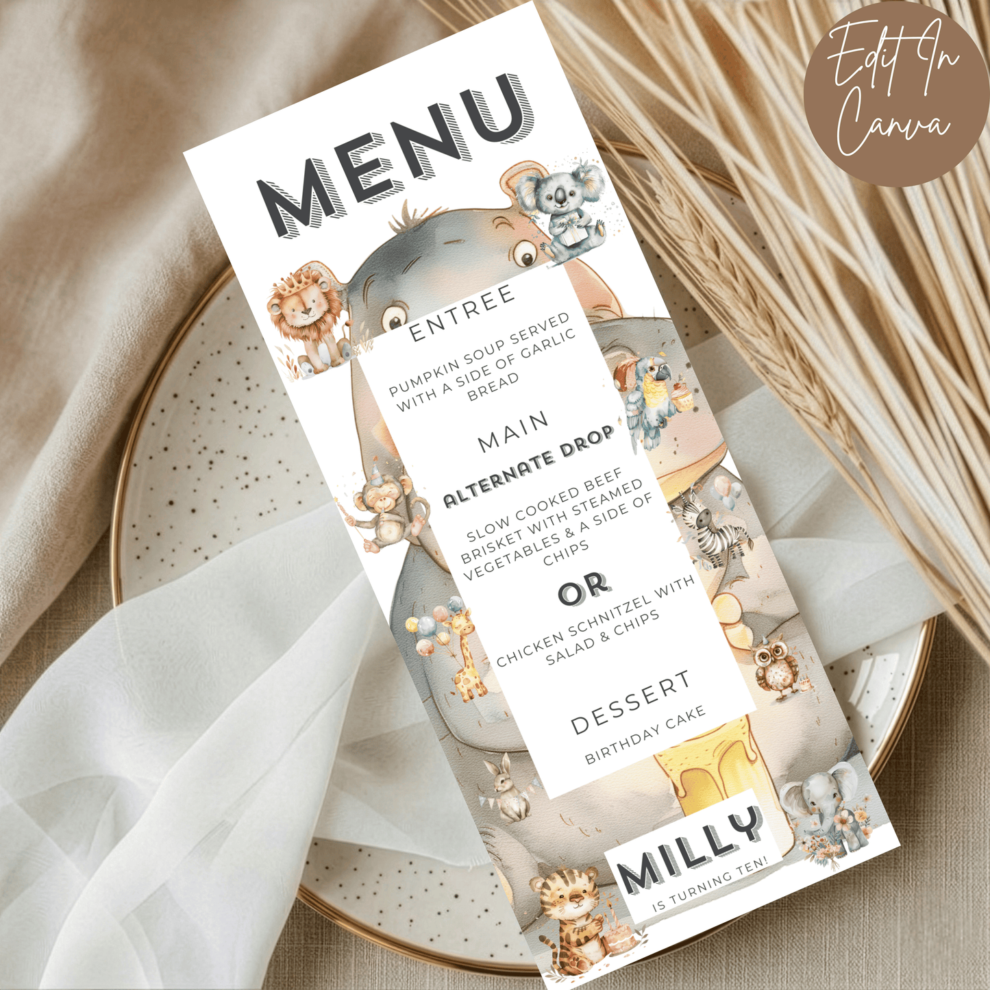 10th Birthday Menu