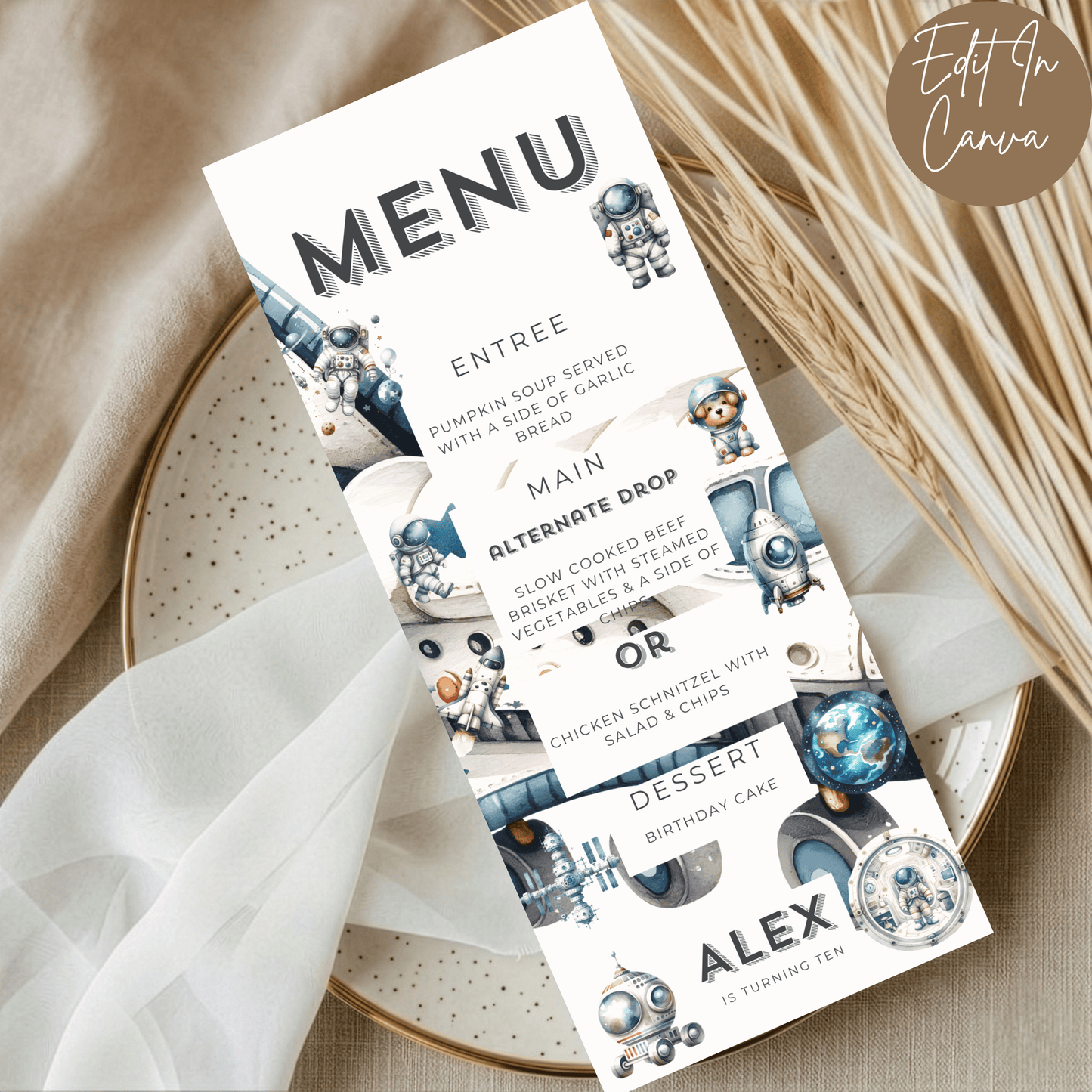 10th Birthday Menu Male