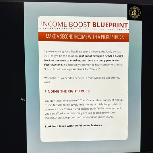 Income Boost Blueprint Make A Second Income With A Pickup Truck