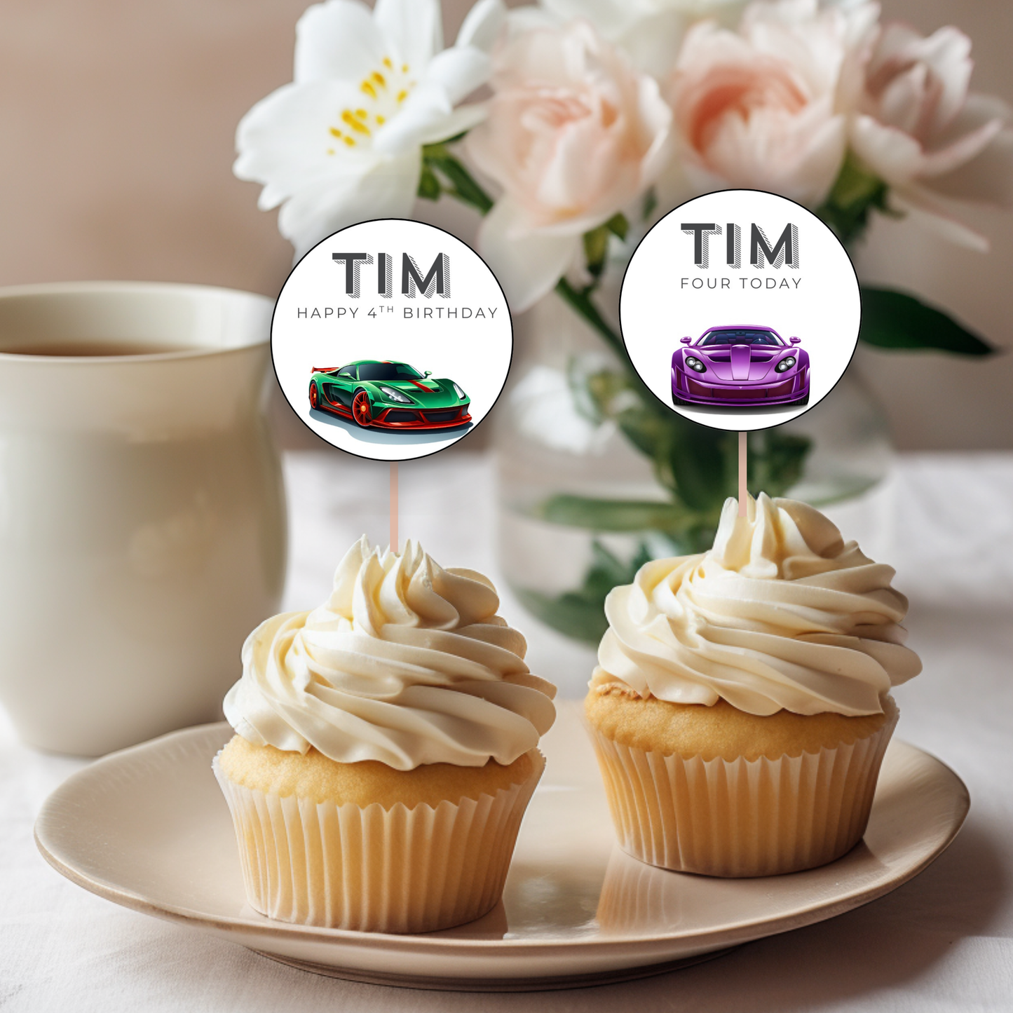 4th Birthday Party Cupcake Toppers Boy
