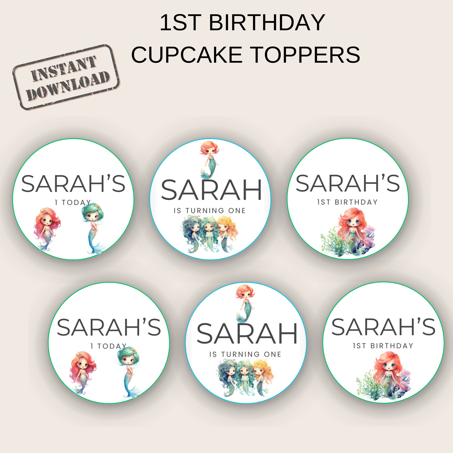 1st Birthday Cupcake Toppers Girl