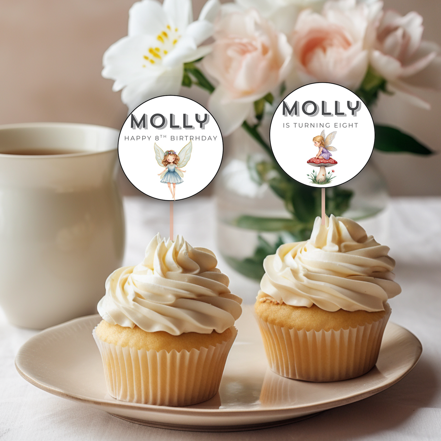 8th Birthday Cupcake Toppers Girl