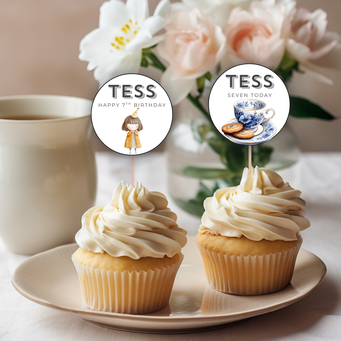 7th Birthday Cupcake Toppers Girl