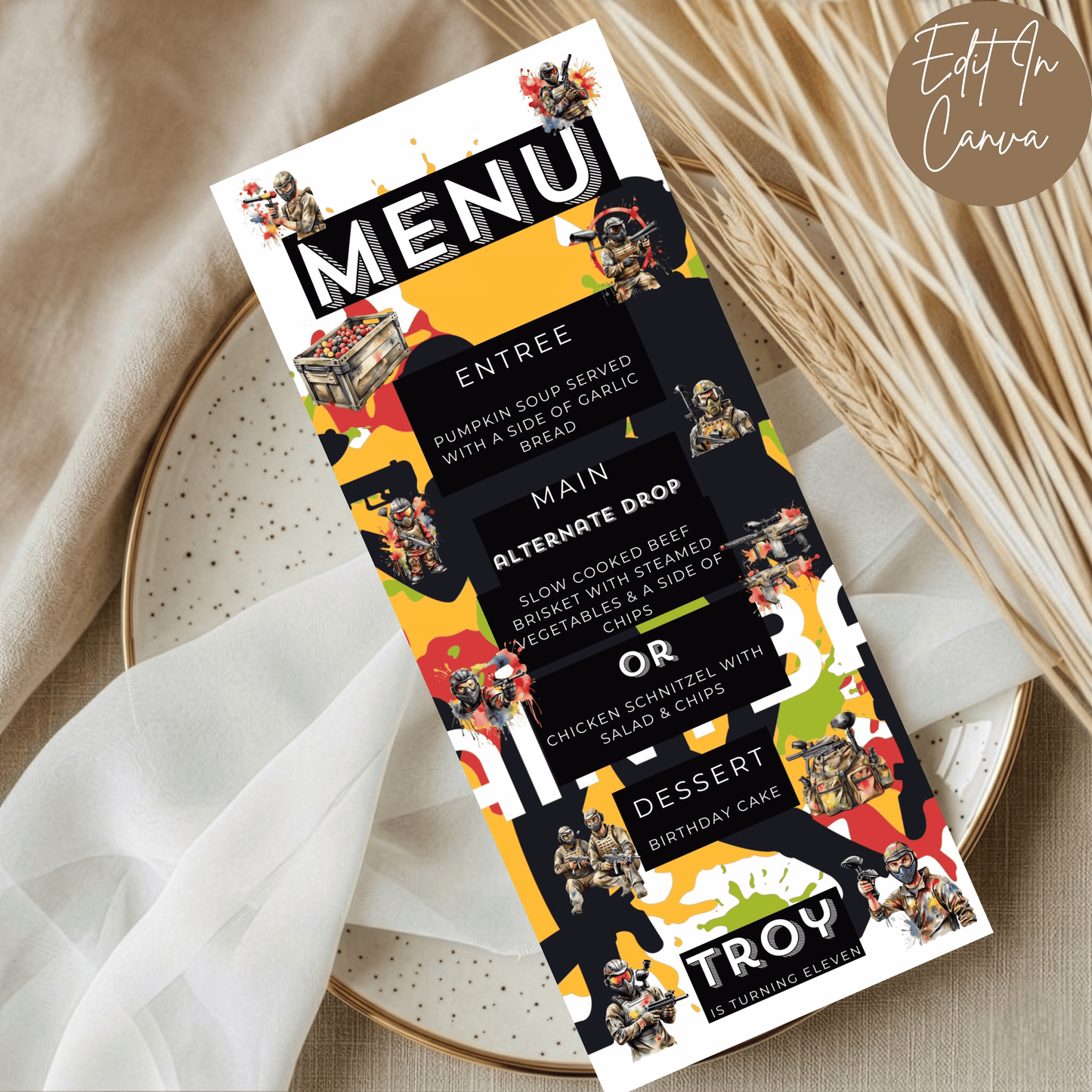 11th Birthday Menu Male