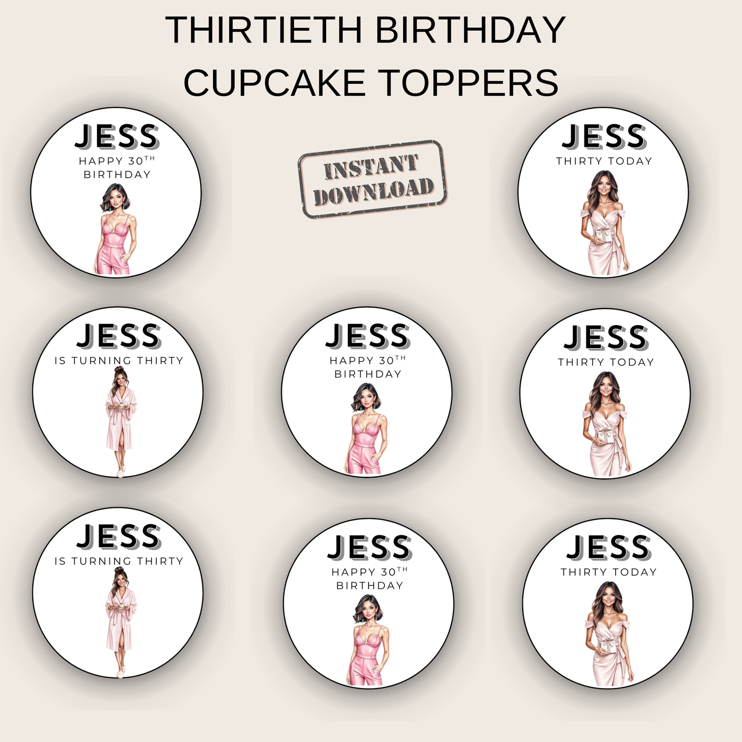 30th Birthday Cupcake Toppers Woman