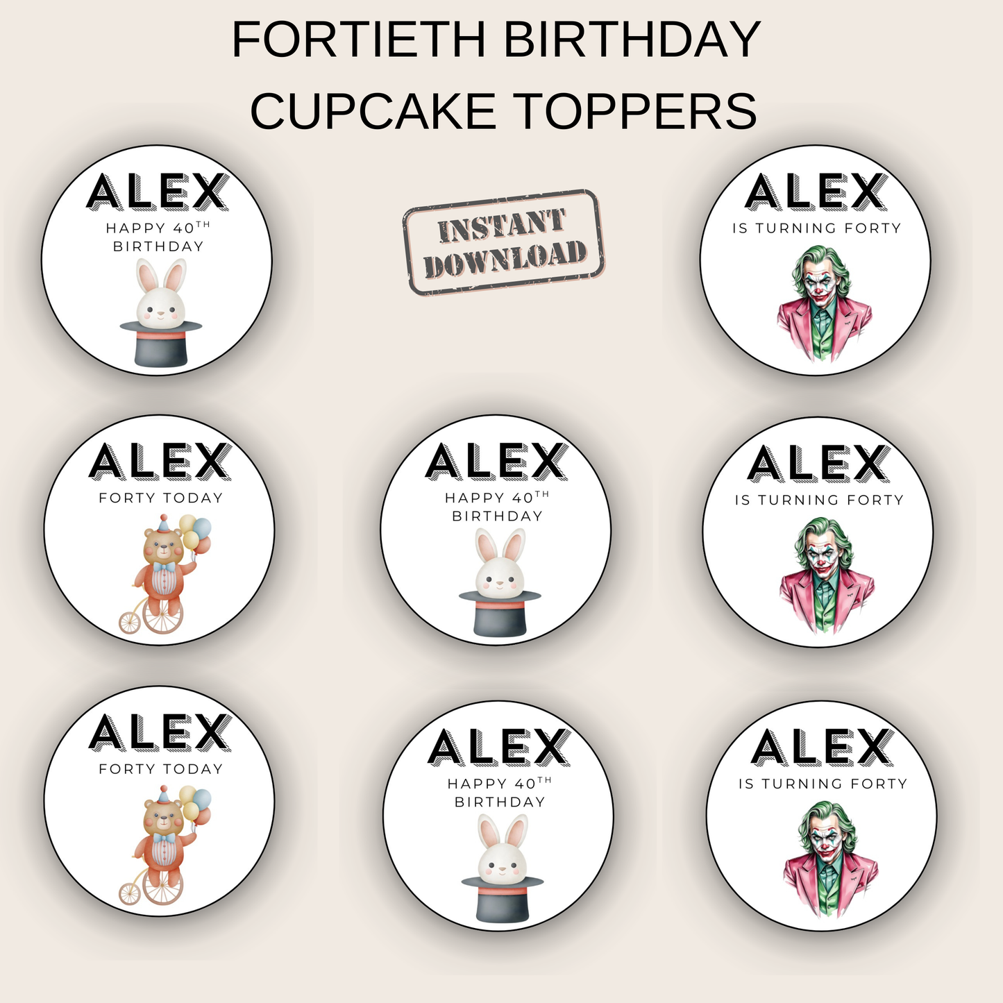 40th Birthday Cupcake Toppers Man