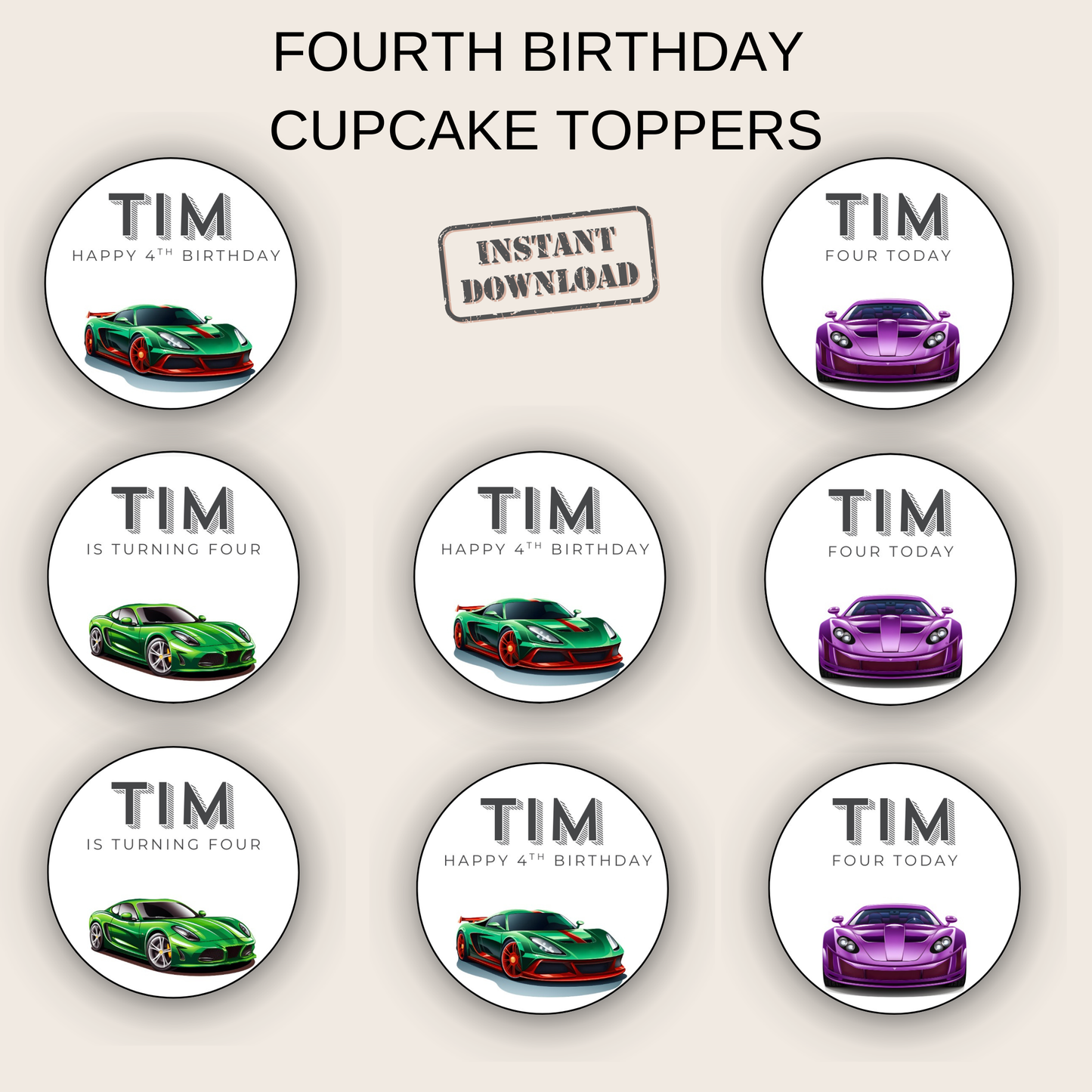 4th Birthday Party Cupcake Toppers Boy