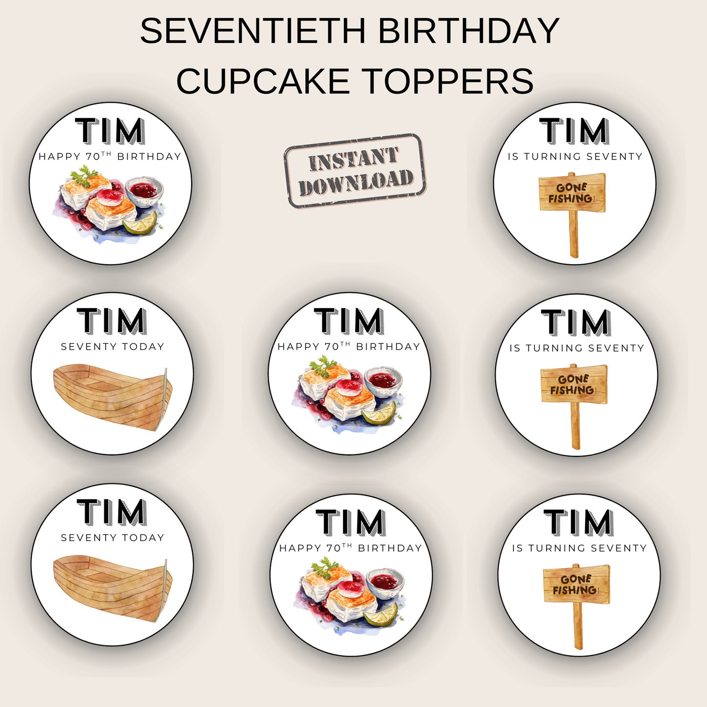 70th Birthday Cupcake Toppers Man
