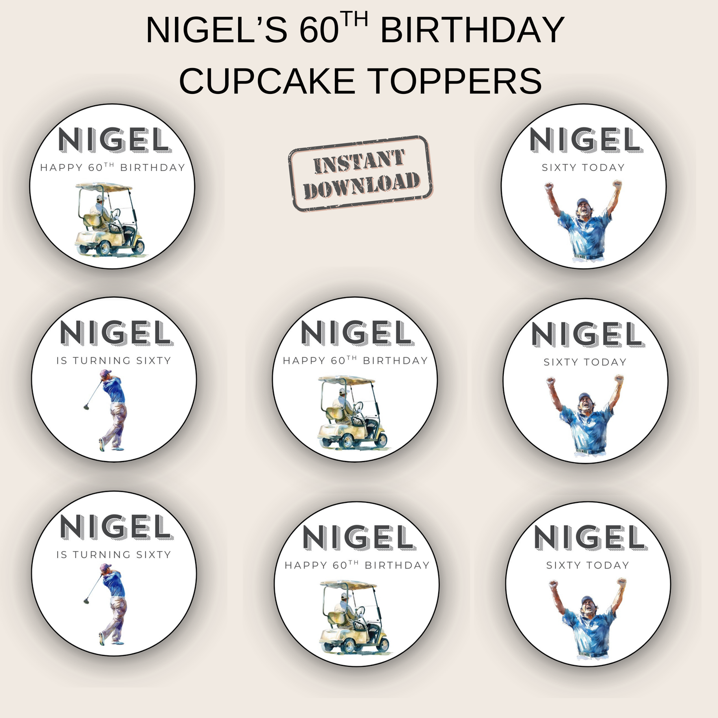 60th Birthday Cupcake Toppers Man
