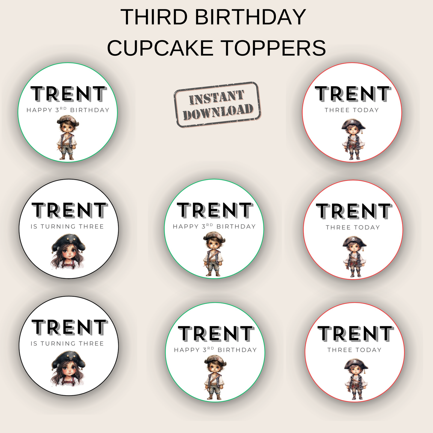 3rd Birthday Boy Cupcake Toppers