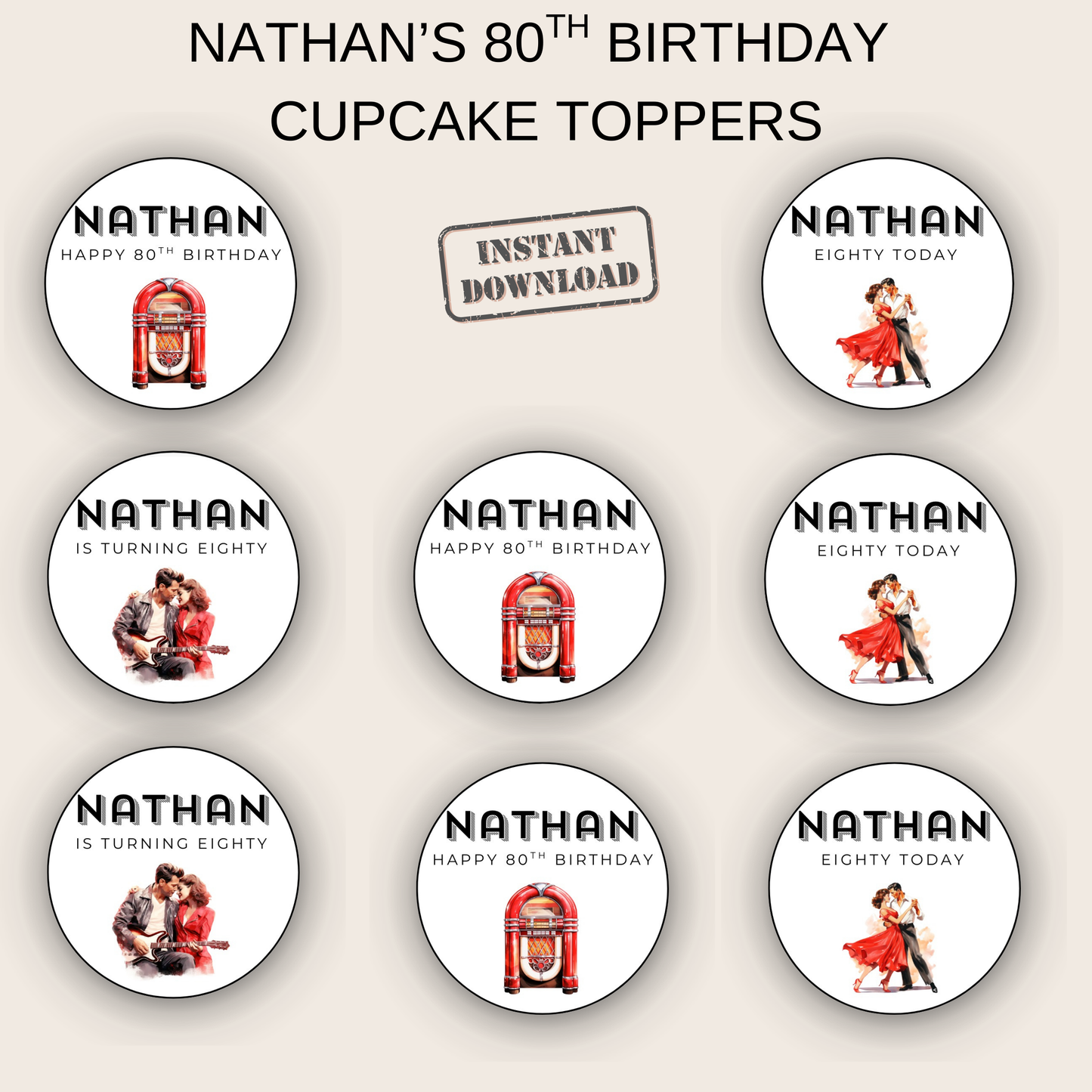 80th Birthday Cupcake Toppers Man