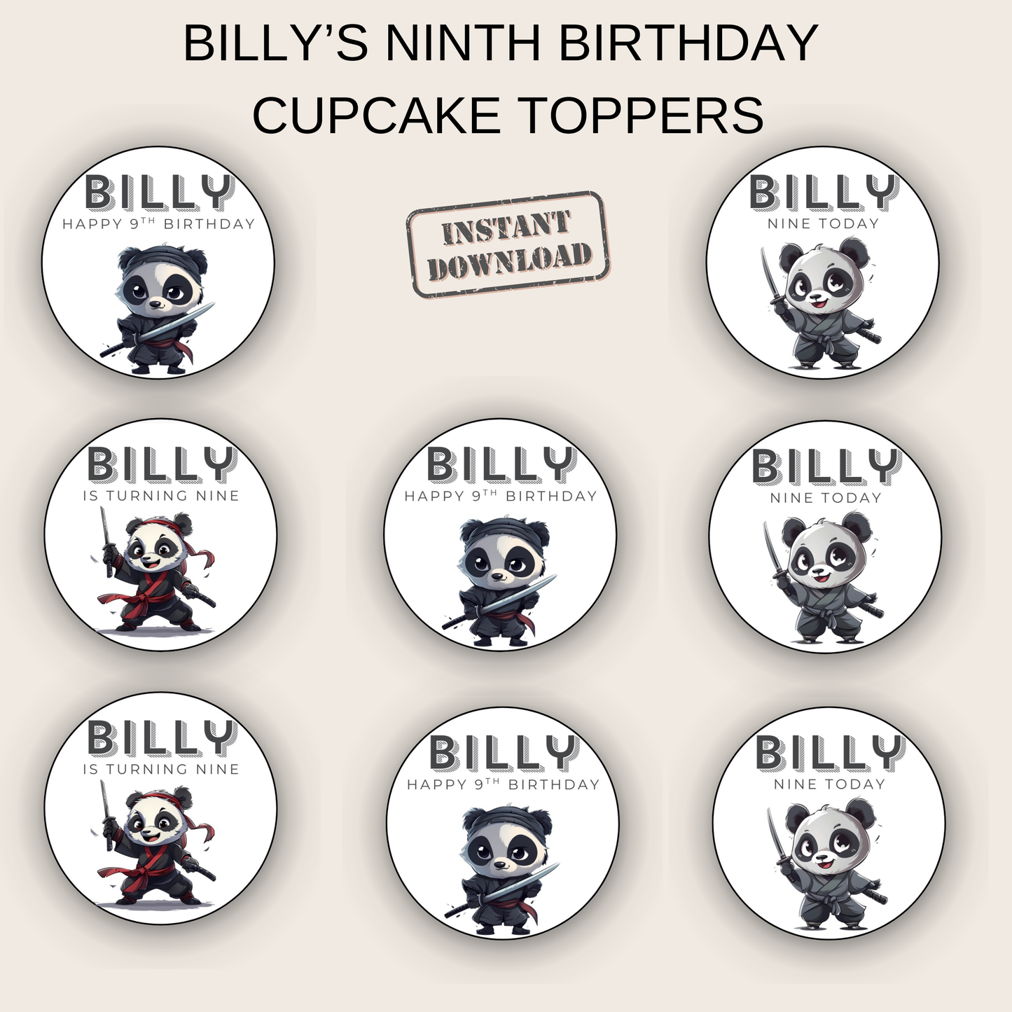 9th Birthday Cupcake Toppers Boy