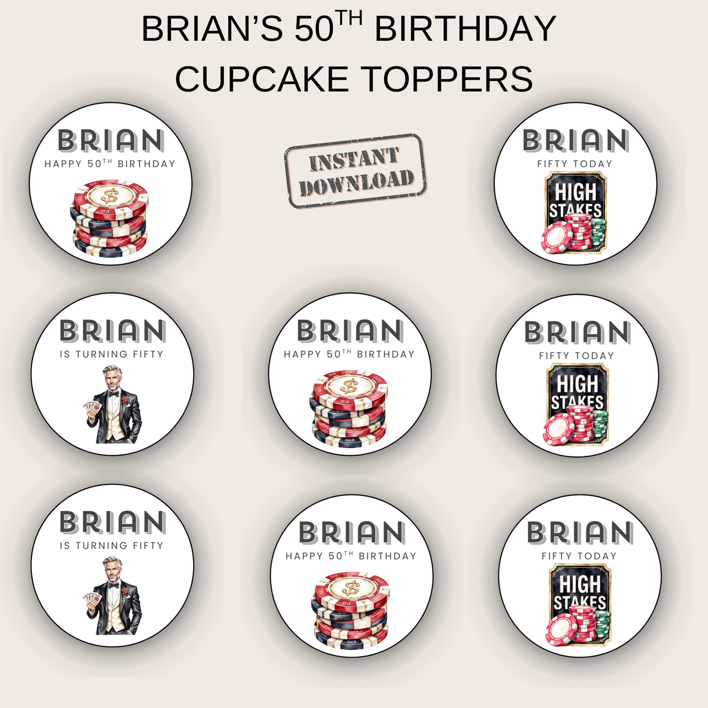 50th Birthday Cupcake Topper Man