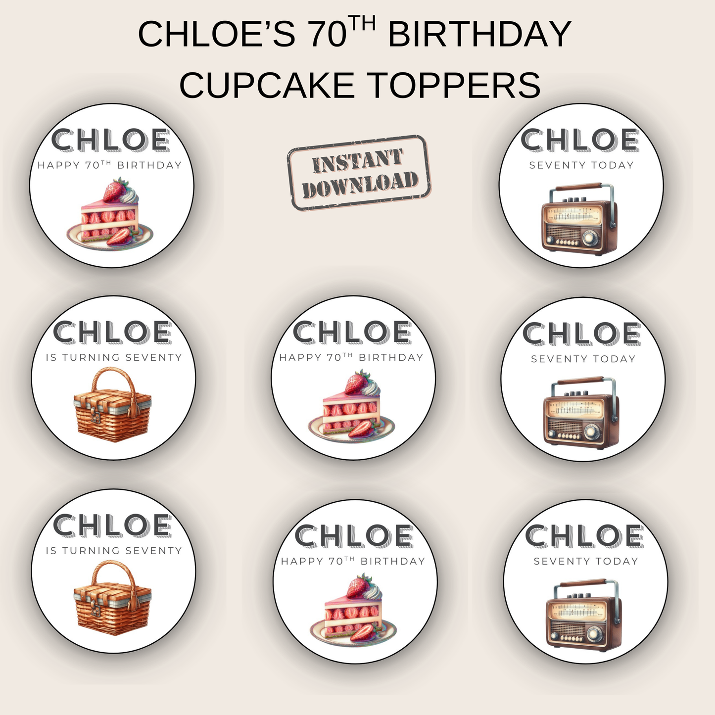 70th Birthday Cupcake Toppers Girl