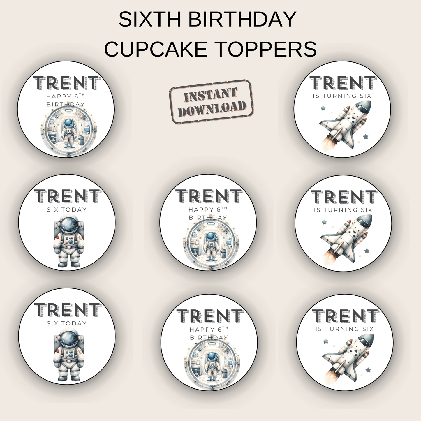 6th Birthday Party Cupcake Toppers Boy