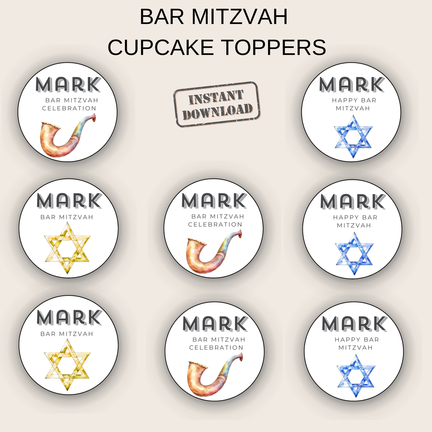 Bar Mitzvah Cupcake Toppers