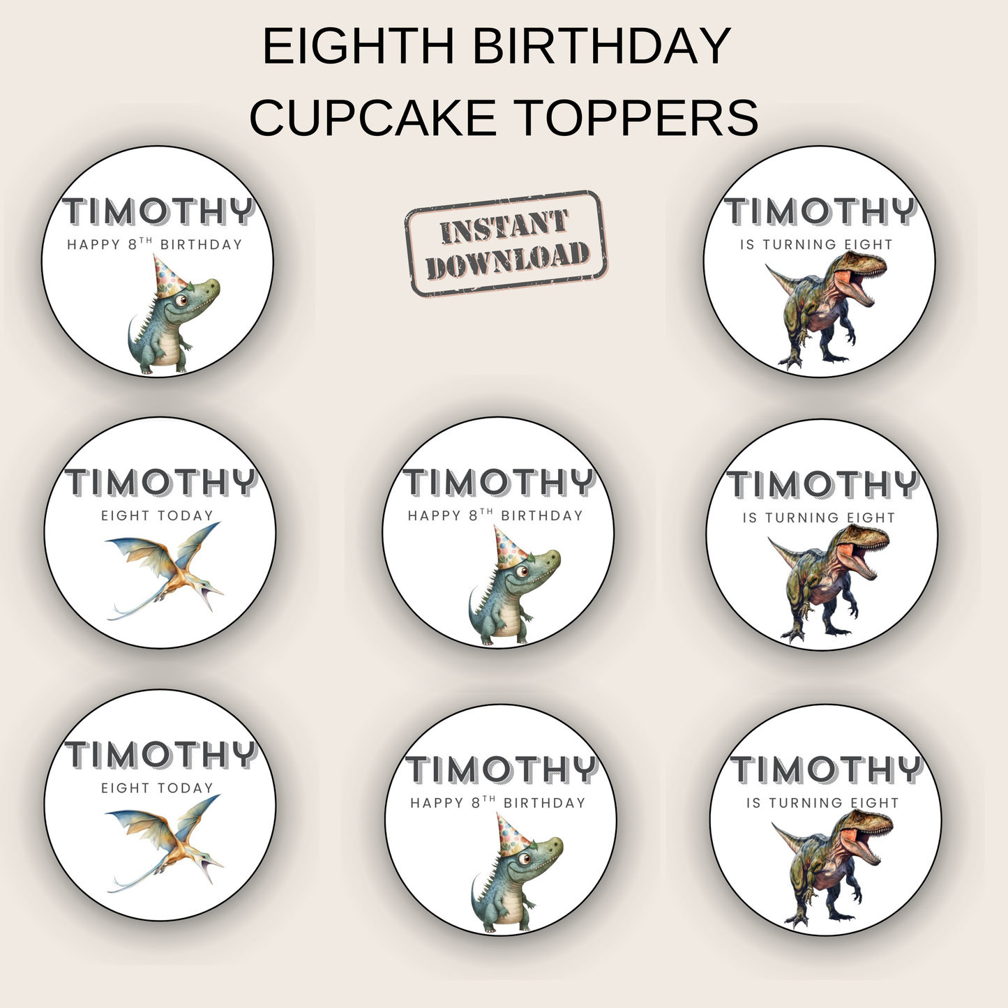 8th Birthday Cupcake Toppers Boy